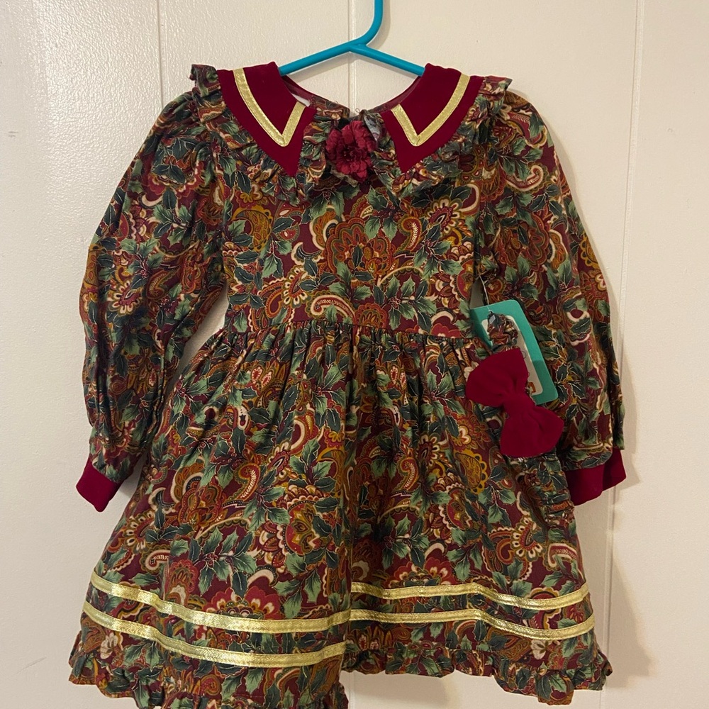 Floral Kids occasion Dress with Burgundy Accents